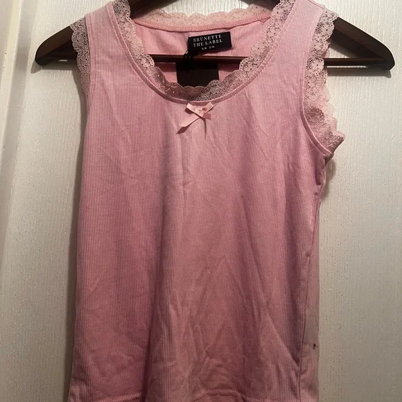 Brunette the Label Pink Lace Trim Tank Top - Picture 3 of 4